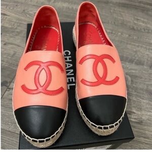 Chanel Women's Pink and Black Espadrilles. Worn twice only! Too small on me